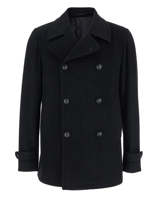 Tagliatore Blue Double-Breasted Peacoat for men