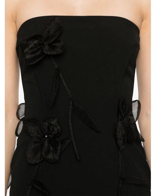 ROTATE BIRGER CHRISTENSEN Black Rose-Appliqué Tube Mini Dress