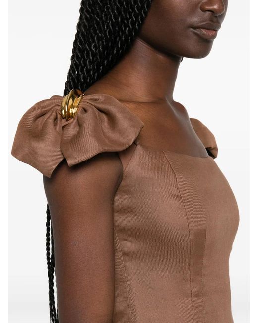 Elisabetta Franchi Brown Linen-Blend Mini Dress