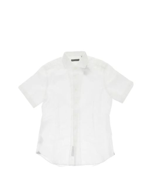Corneliani White Chemise À Motif Alvéolé Et Manches Courtes for men