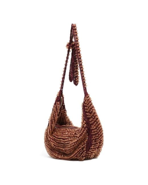 Bimba Y Lola Brown Small Beaded Shoulder Bag