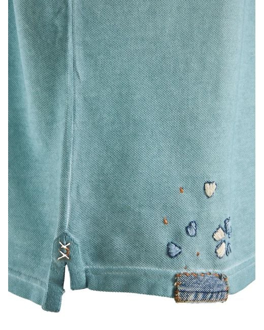 Bob Blue Embroidered Denim-Patch Polo Shirt for men
