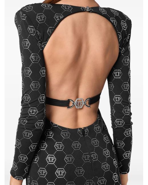 Philipp Plein Black Monogram Padded Shoulder Dress
