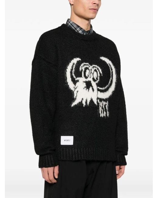 (w)taps Black Graphic Crew-Neck Sweater for men