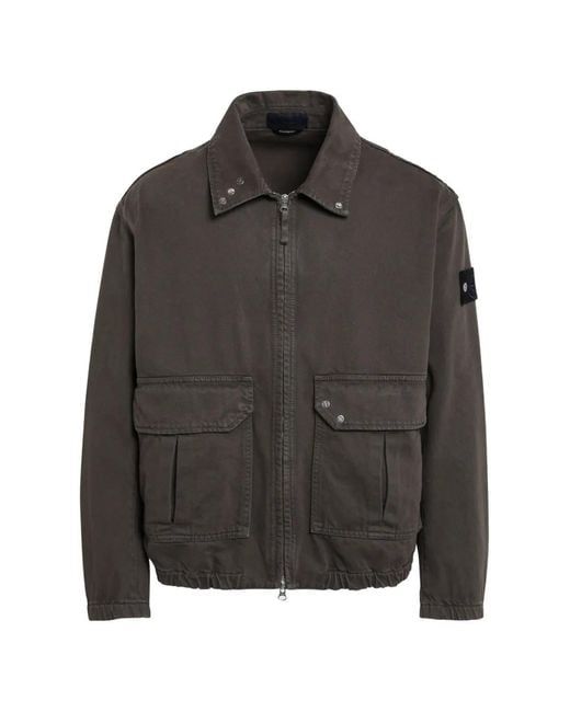 Stone Island Black Logo-Patch Elbow-Pad Jacket for men
