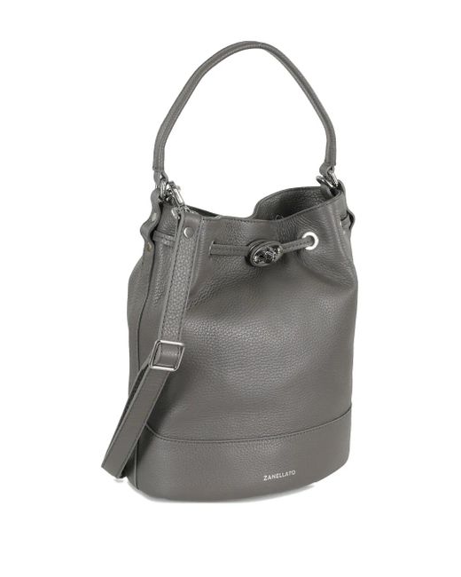 Zanellato Gray Logo-Print Bucket Bag