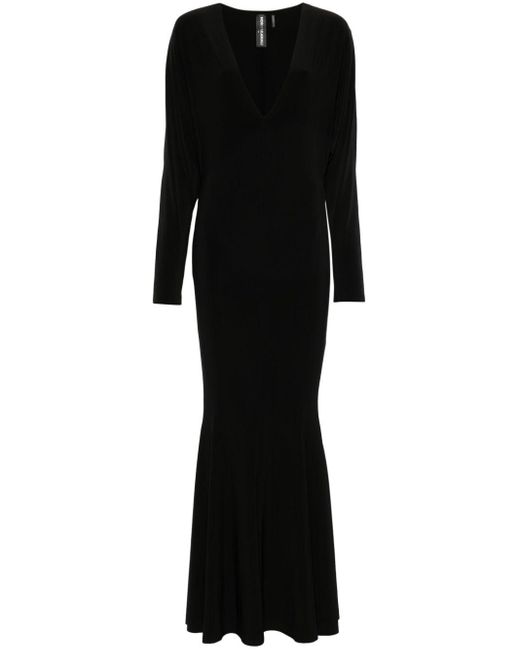 Norma Kamali Black Fishtail V-Neck Gown