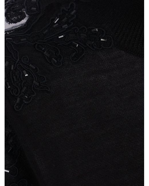 Ermanno Scervino Black Lace-Insert Rhinestone-Embellished Sweater