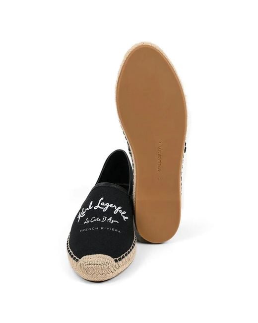 Karl Lagerfeld Black Logo-Embroidered Braided-Sole Espadrilles
