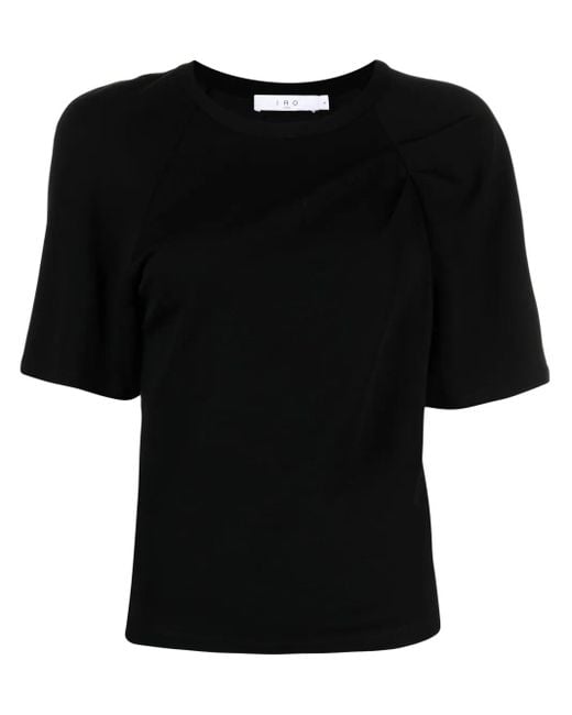 IRO Black Gathered Wide-Sleeve T-Shirt