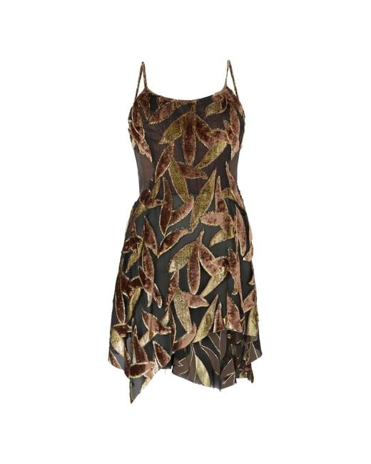 Roberto Cavalli Natural Foliage-Motif Mini Dress