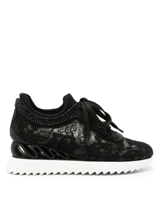 Le Silla Black Reiko Wave Floral-lace Sneakers