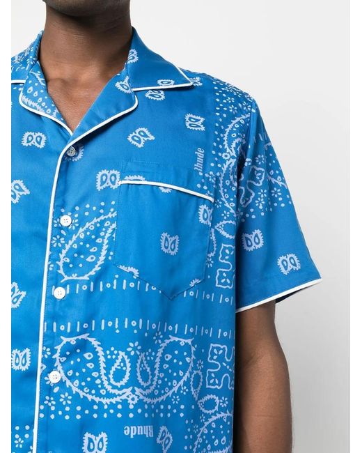 Rhude Blue Bandana-Print Short-Sleeved Shirt for men