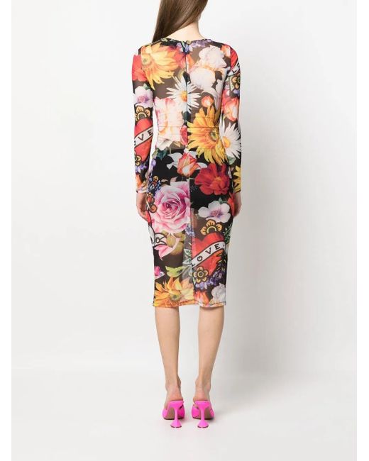 Philipp Plein White Love Flowers Midi Dress