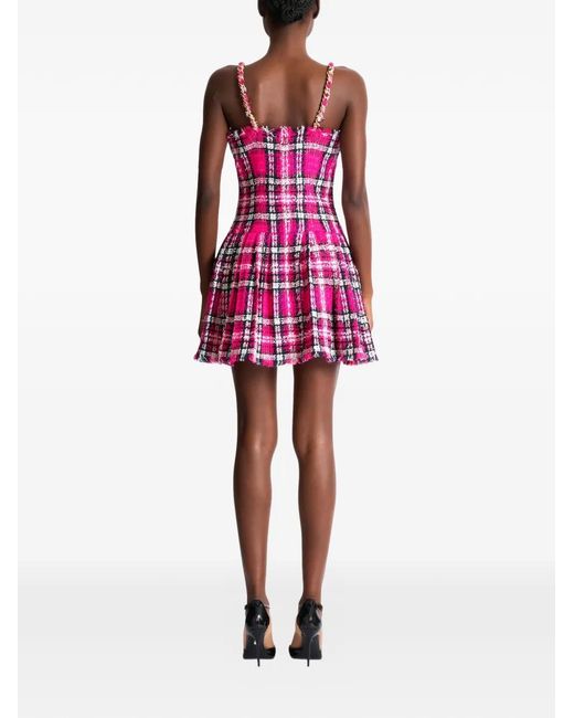 Balmain Pink Plaid Dress With Chain Straps
