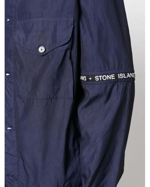 Stone Island Blue Detachable-Sleeves Logo-Print Shirt Jacket for men
