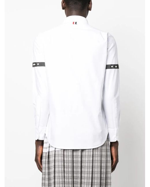 Thom Browne White Cotton Shirt With Button Sleeve Detail And Rounded Hem for men