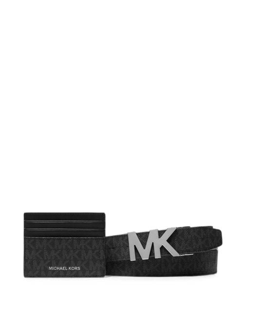 Michael Kors Black Monogram-Pattern Logo-Plaque Belt And Wallet Set for men