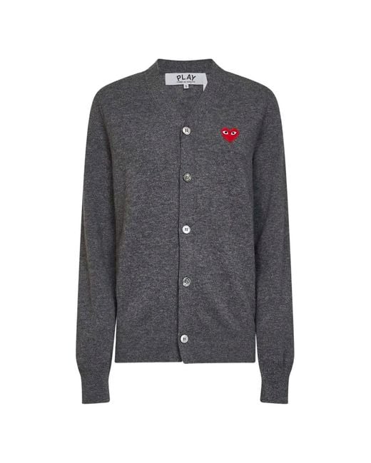 COMME DES GARÇONS PLAY Gray Cardigan Wool With Heart Emblem