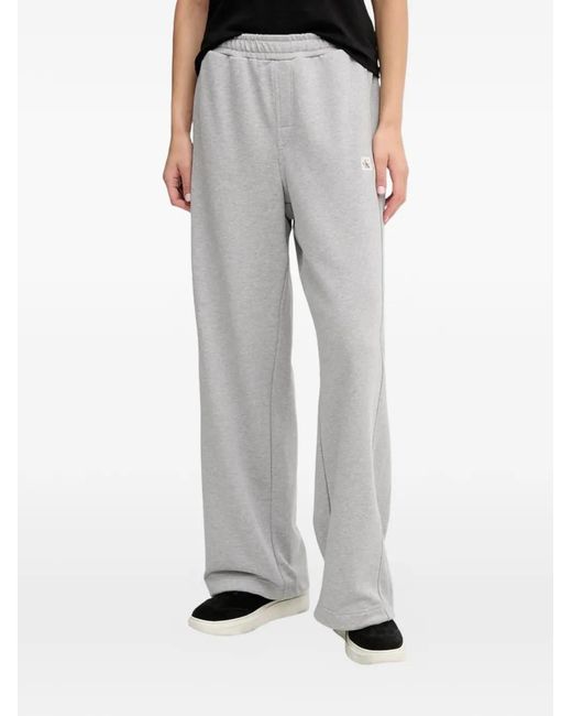 Calvin Klein Gray Logo-Patch Drawstring Track Pants