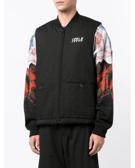 Undercover Black Slogan-Print Reversible Gilet for men