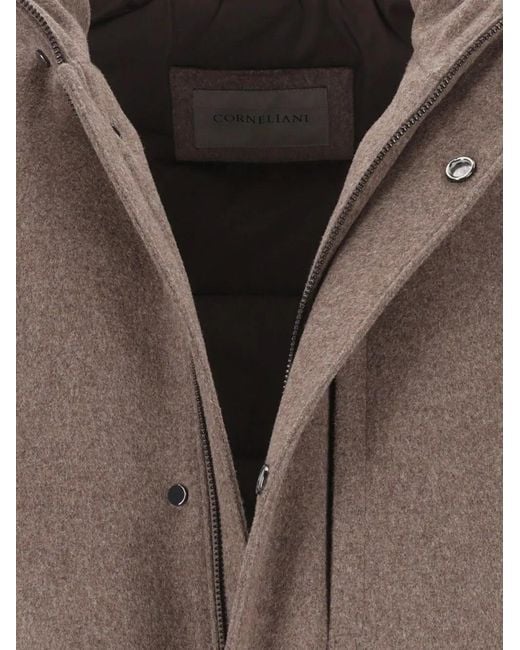 Corneliani Brown High-Neck Single-Breasted Coat for men