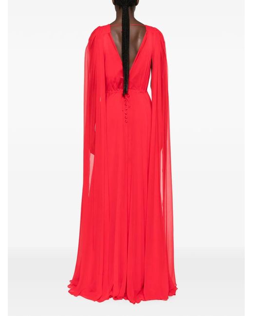 SILK LOVE & LACE Red Ilena Cape-Sleeve Pleated Dress