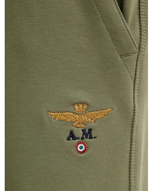 Aeronautica Militare Green Embroidered Drawstring-Waist Track Shorts for men