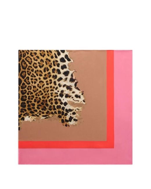 Roberto Cavalli Pink Leopard Print Scarf