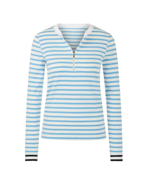 Marc Cain Blue Striped Zip T-Shirt