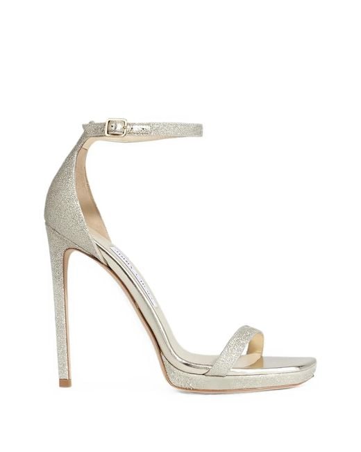 Jimmy Choo White Alva Glittered Platform Sandals