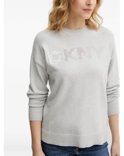 DKNY Gray Sequin-Logo Sweater