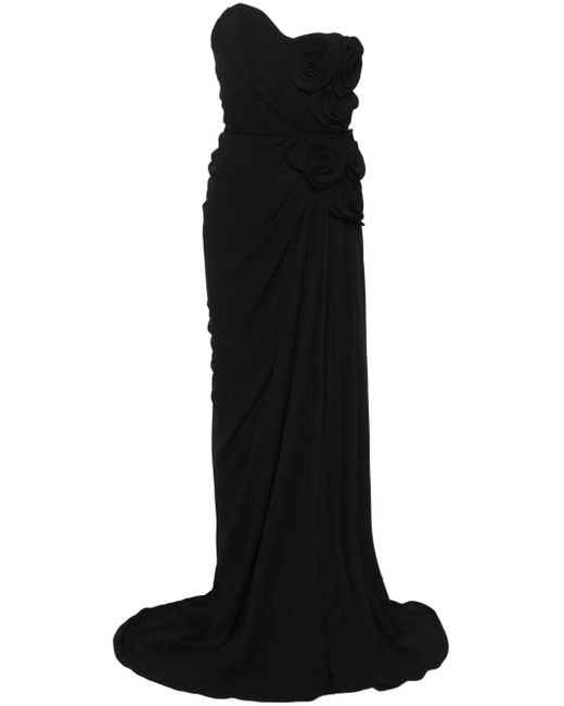 Ana Radu Black Floral-Appliqué Maxi Dress