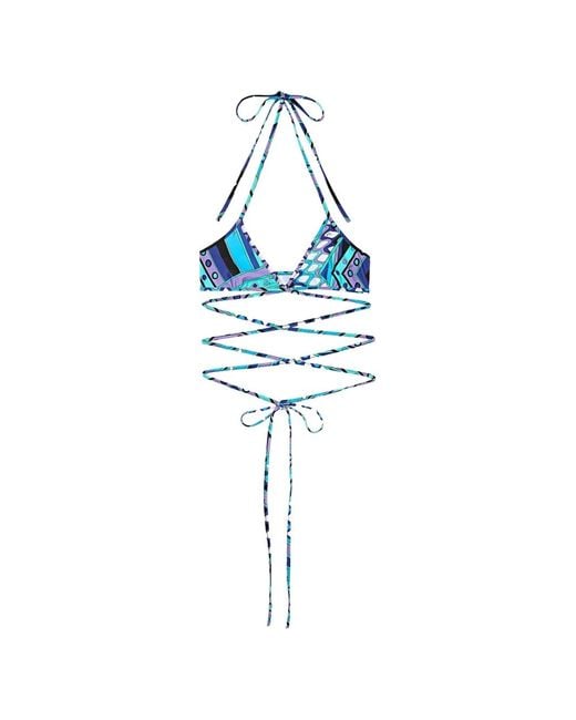 Emilio Pucci Blue Haut De Bikini Triangle À Imprimé Vivara