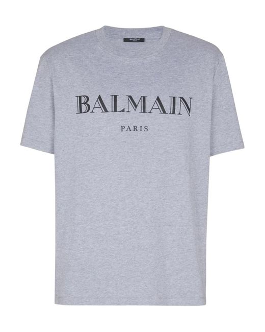 Balmain Gray Logo-Print T-Shirt for men