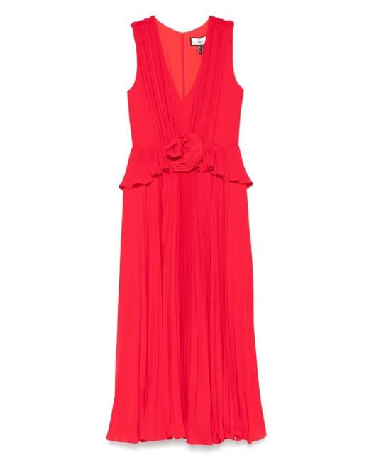 Nissa Red Floral-Appliqué Maxi Dress
