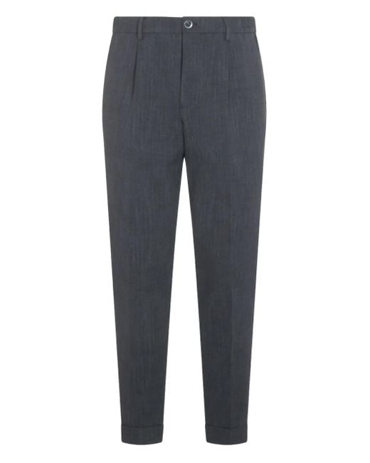 GTA IL PANTALONE Blue Pleated-Front Herringbone Trousers for men