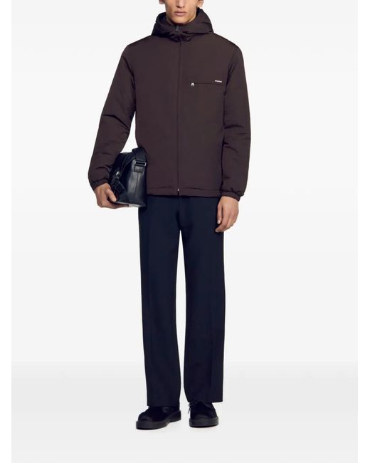 Sandro Brown Hooded Zip-Up Jacket for men