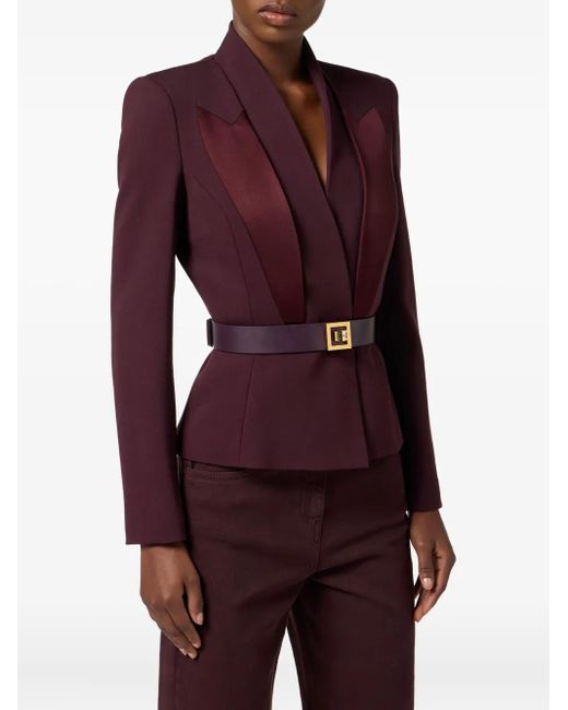 Elisabetta Franchi Purple Kreppjacke Mit Satinrevers