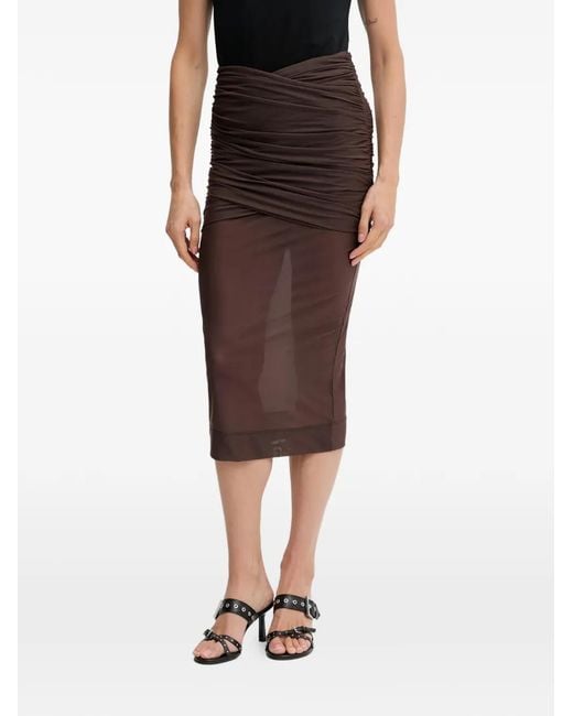 Aniye By Brown Scandal Ruched Semi-Sheer Midi Skirt