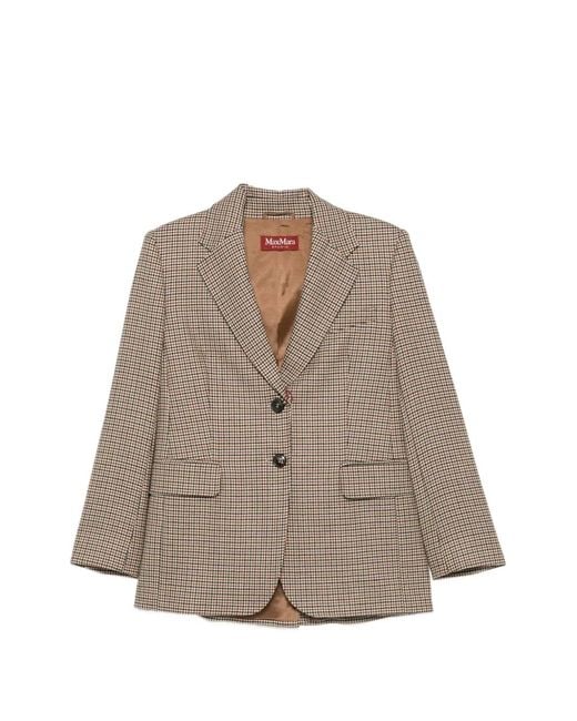 Max Mara Brown Houndstooth Single-Breasted Blazer