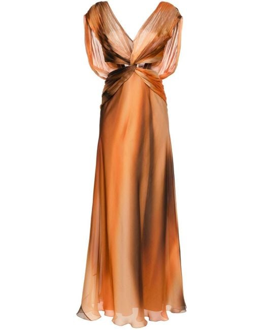 Alberta Ferretti Halterneck Satin Gown in Orange | Lyst Australia