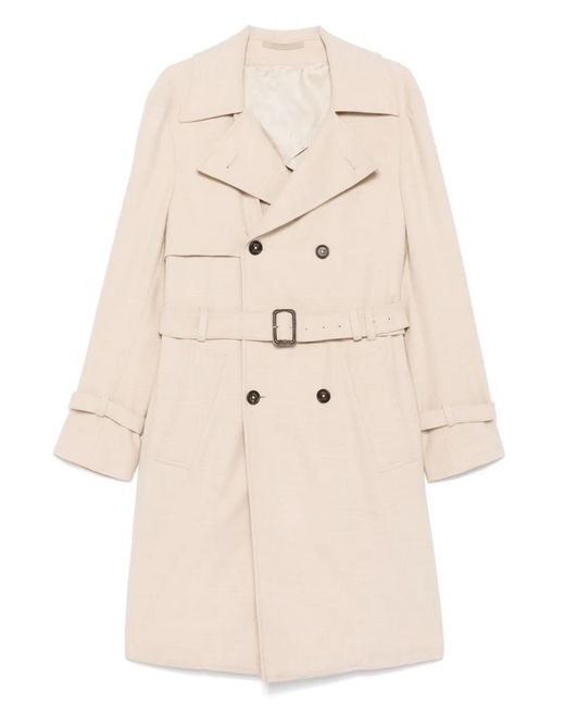 Eleventy Natural Belted Double-Breasted Coat for men