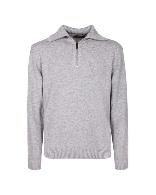 Zanone Gray Quarter-Zip Knitted Sweater for men
