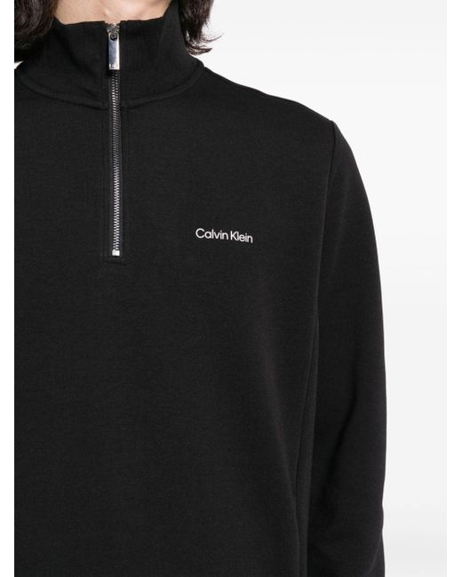 Calvin Klein Black Logo-print Quarter-zip Sweatshirt for men