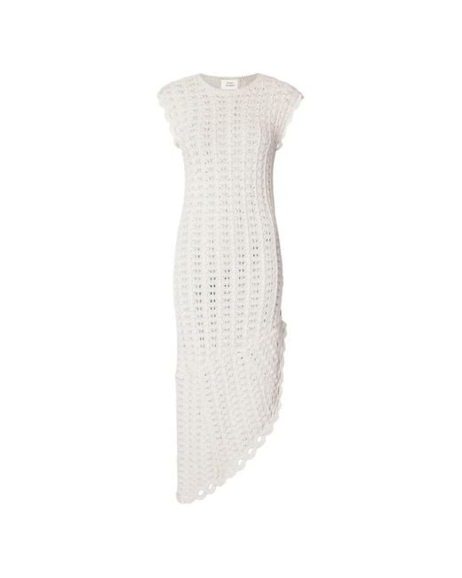 Loulou de Saison White Malena Ruffled Crochet Midi Dress