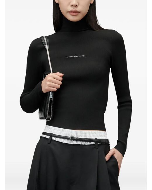 Alexander Wang Black Ls Turtle Neck Top W Jacquard Logo
