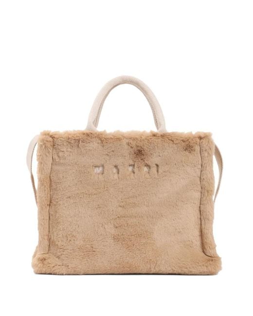 Marni Natural Faux-Fur Top-Handle Tote Bag