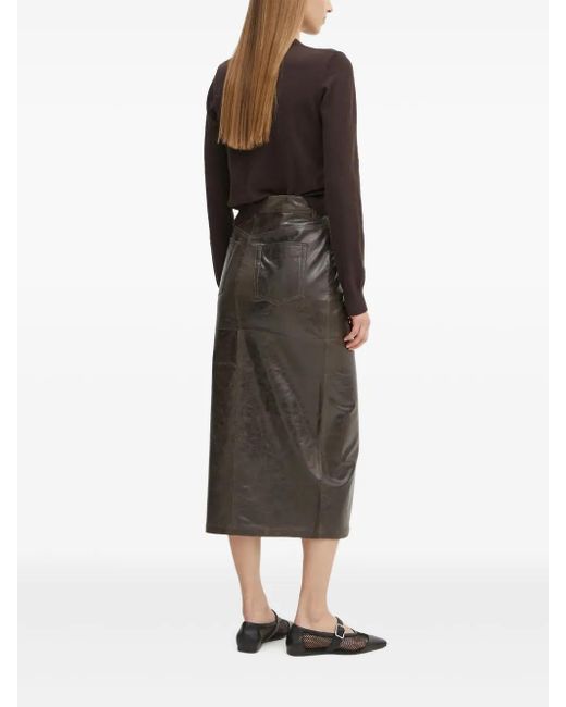 Day Birger et Mikkelsen Brown Front-Slit Leather Midi Skirt