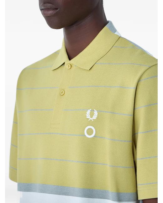 Fred Perry Green Buttoned Striped Polo Shirt for men